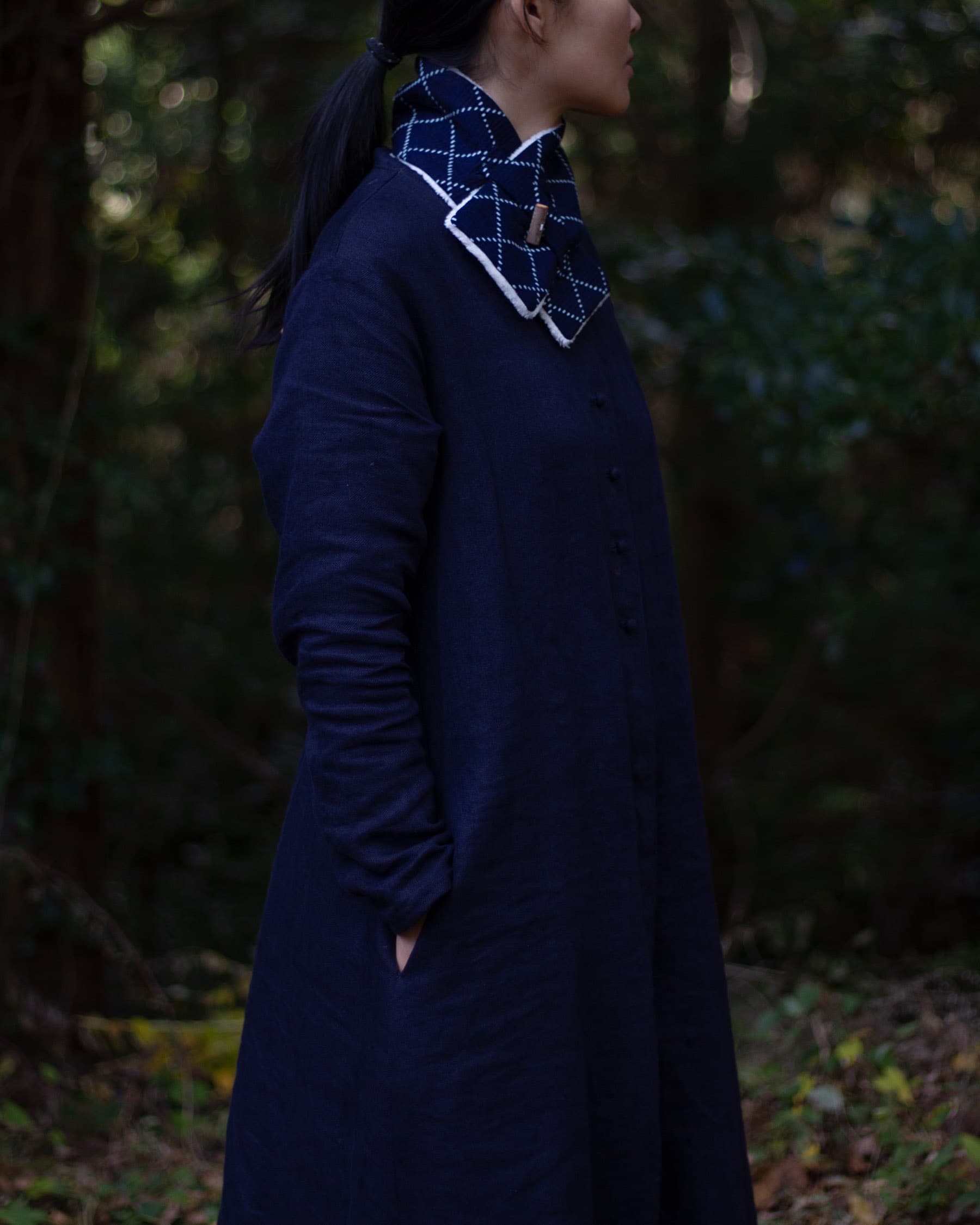 襟巻き / 生地:藍染刺し子織り